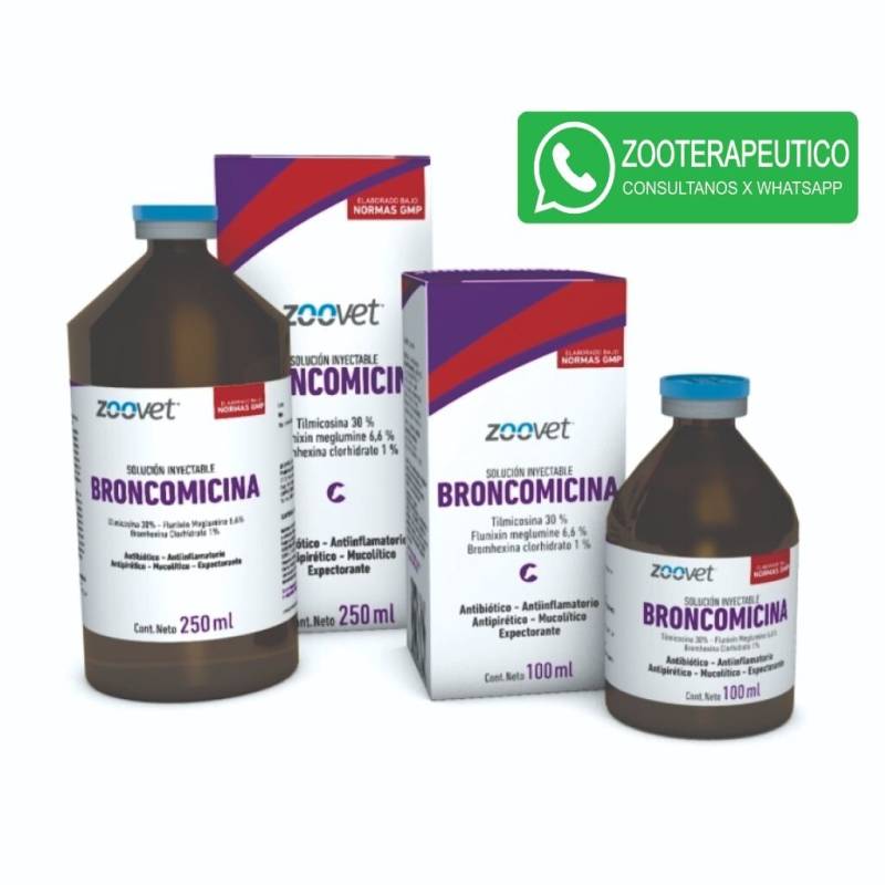 Broncomicina X100Ml Antibitótico - Antiinflamatorio - Antipirético - Mucolítico- Zoovet