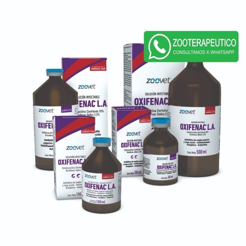 Oxifenac L.a. X 100 Ml- Antibiótico De Amplio Espectro - Antiinflamatorio - Analgésico Y Antipirético De Acción Prolongada - Zoovet