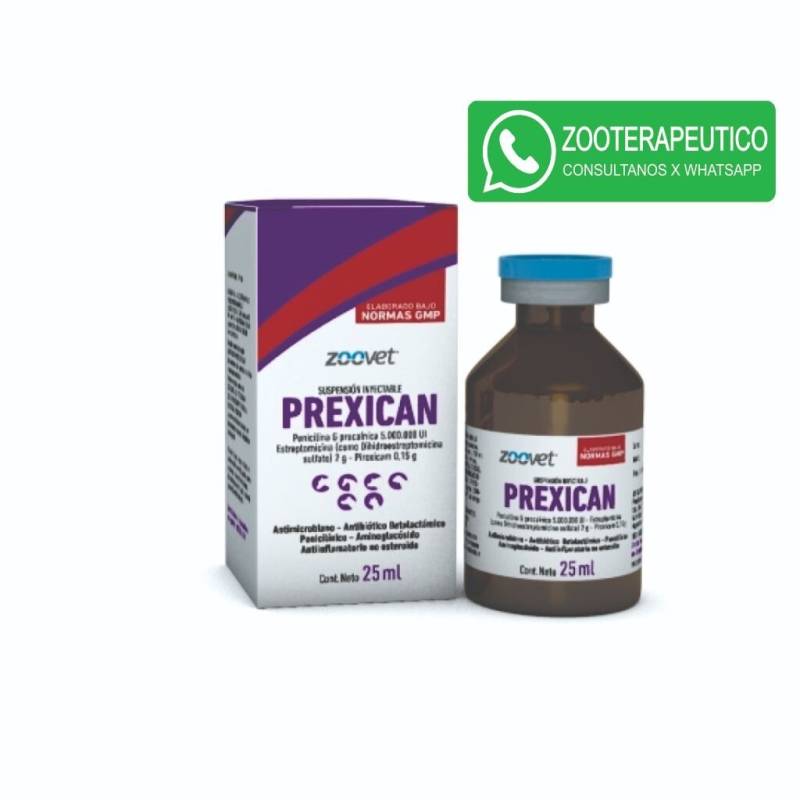 Prexican X 25 Ml - Antibiótico De Amplio Espectro - Antiinflamatorio No Esteroide - Zoovet