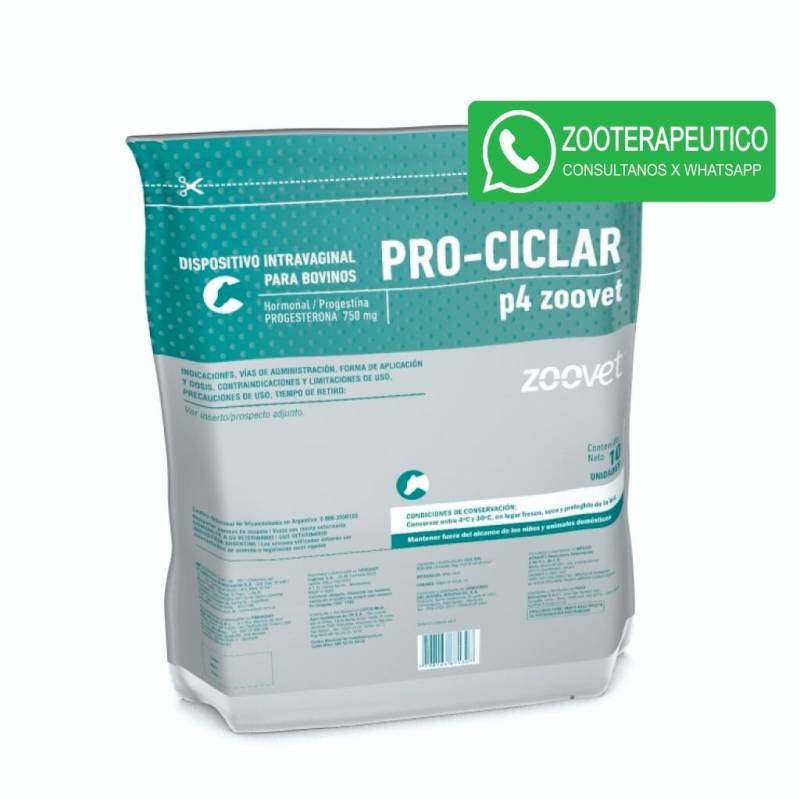 Pro Ciclar X 10 Disp - Dispositivo Intravaginal - Progesterona 750 Mg - Zoovet