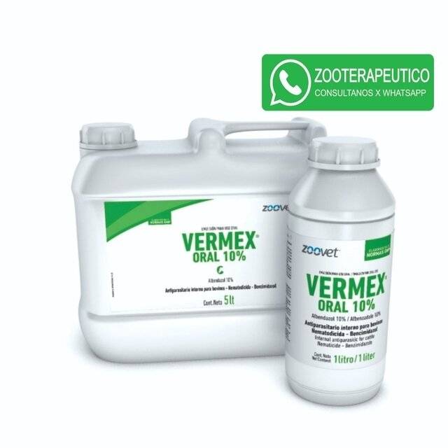 Vermex Oral 10 % X 5Lts -Antiparasitario Interno - Nematodicida - Bencimidazol - Zoovet