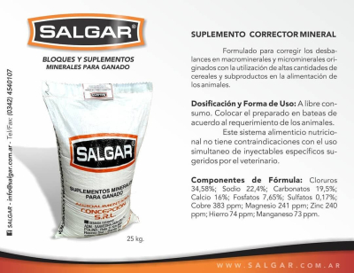 Suplemento Corrector Mineral 7% Mg Salgar