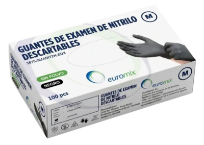 Guantes Examen Nitrilo Negro Talle M Sin Polvo - Euro Mix