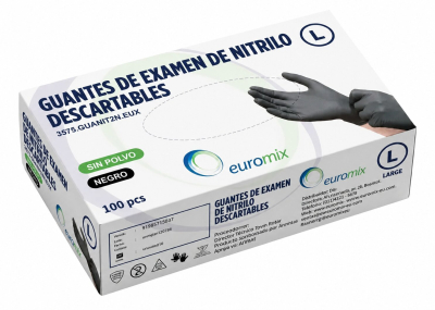 Guantes Examen Nitrilo Negro Talle  L Sin Polvo  - Euromix
