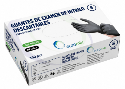 Guantes Examen Nitrilo Negro Talle S Sin Polvo - Euro Mix